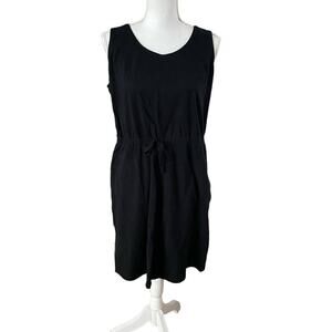 J Jill Size M Medium Cotton Sleeveless Dress Elastic Waist Tie Black Pockets
